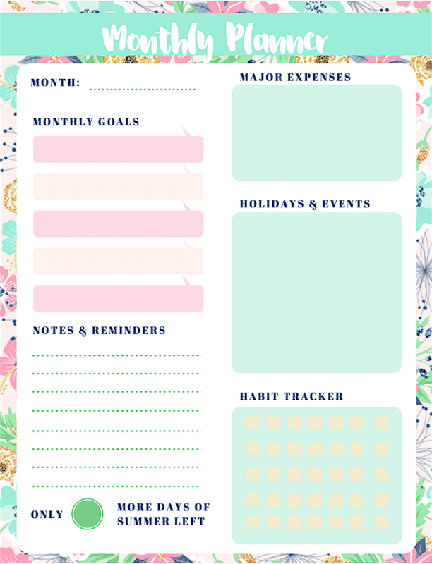 summer month planner